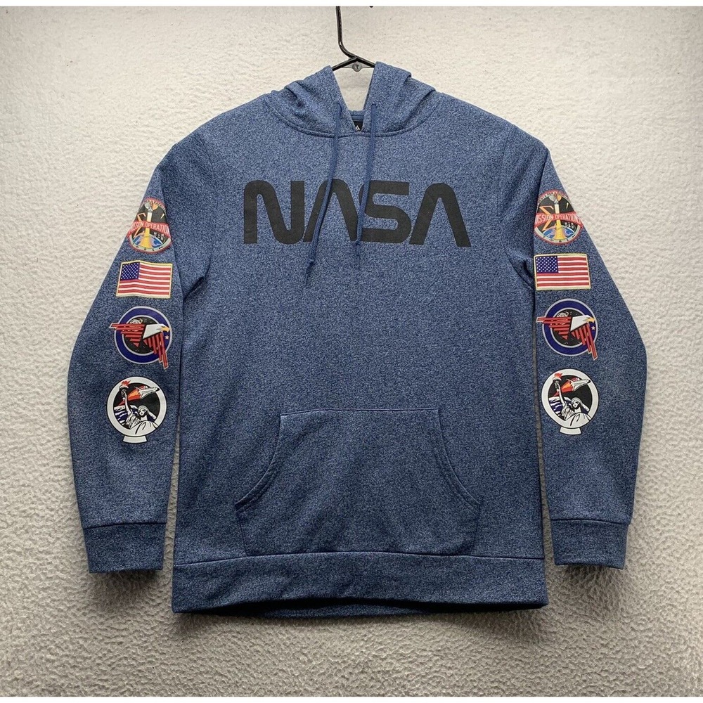 Buzz Aldrin NASA Hoodie Adult‎ Medium M Sweatshirt Heather Blue Soft Space